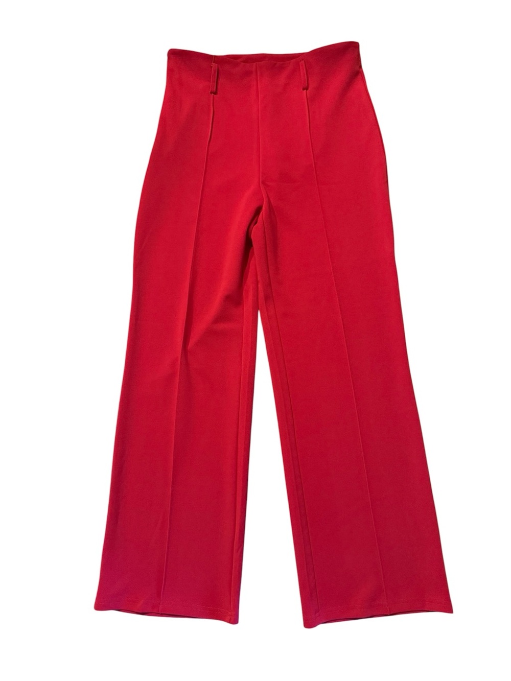 High-Waist Wide-Leg Red Pants zipper on the side, office wear